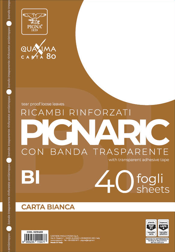 Confezione da 40 fogli PIGNARIC rinforzati