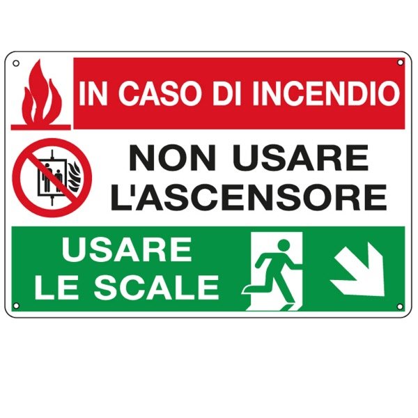 Cartello in alluminio In caso di incendio non usare l'ascensore - F.to: 30x20 cm