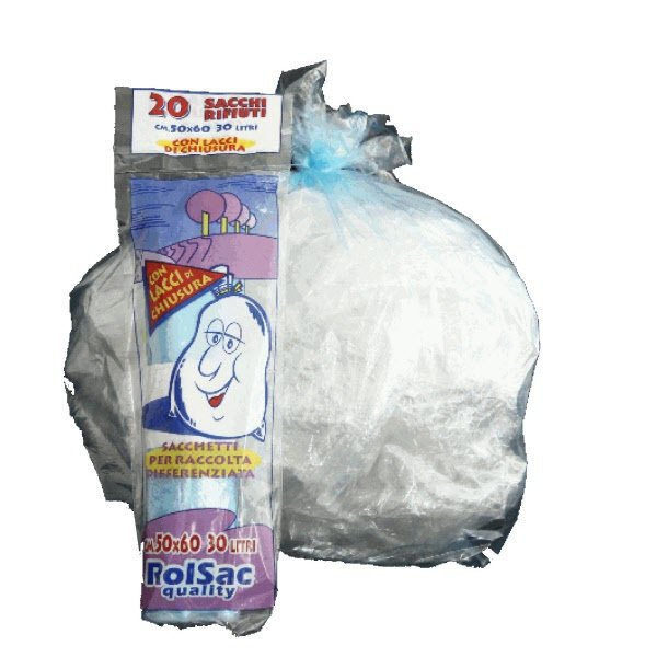 Conf. 20 sacchi per rifiuti colore azzurro trasparente - 30 litri - F.to 50x60 cm