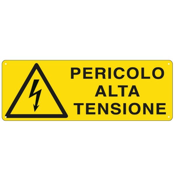Cartello in alluminio Pericolo alta tensione - F.to: 35x12,5 cm