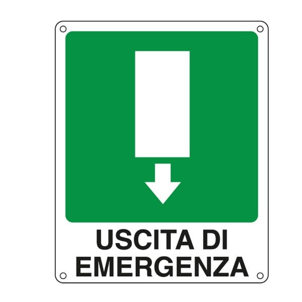 Cartello in alluminio Uscita di emergenza - F.to: 25x31 cm