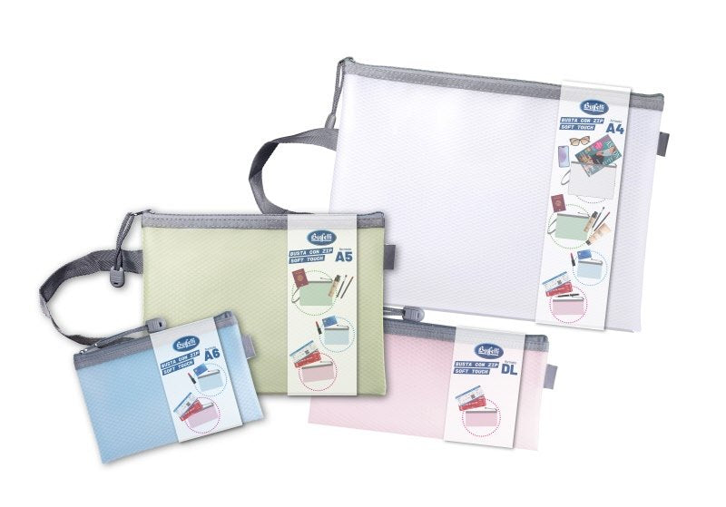 Busta con zip soft touch DL - lettera - 11X22,5 cm - rosa