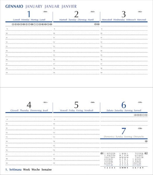 Agenda tascabile settimanale 12 mesi - 2027 - blocco fisso con spirale - 8x14 cm. - blu