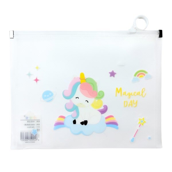Busta con zip  - pp - A4 - 24x33 cm -  fantasia unicorni