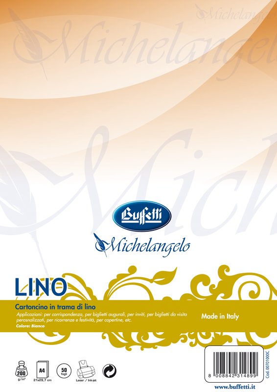 Conf. 50 ff cartoncino lino - ruvido bianco - A4 - 200 g