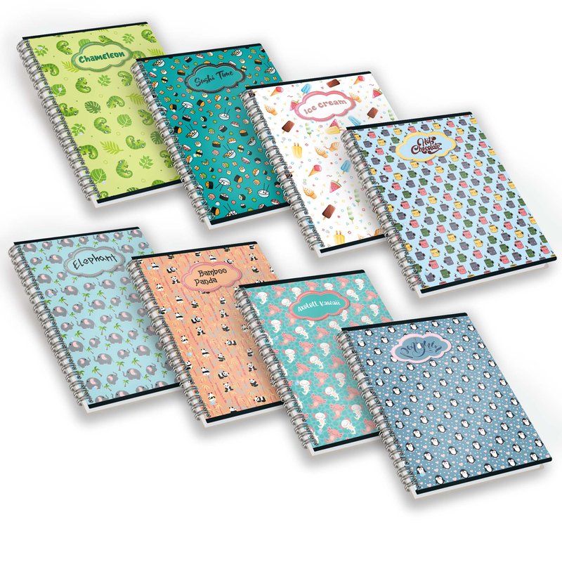Quaderno Pattern con spirale - Rigatura 5M - Quadretto da 5mm - 80 g - 8x12 cm - copertine assortite