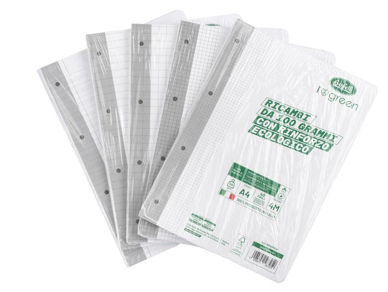 Ricambi rinforzati I love green - 100 g - banda ecologica - Rigatura 4F - Quadretto da 4mm con margine