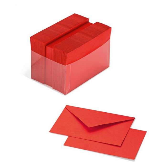 Conf. 100 biglietti+buste - F.to 4 (7,2x11cm) - colore rosso scarlatto