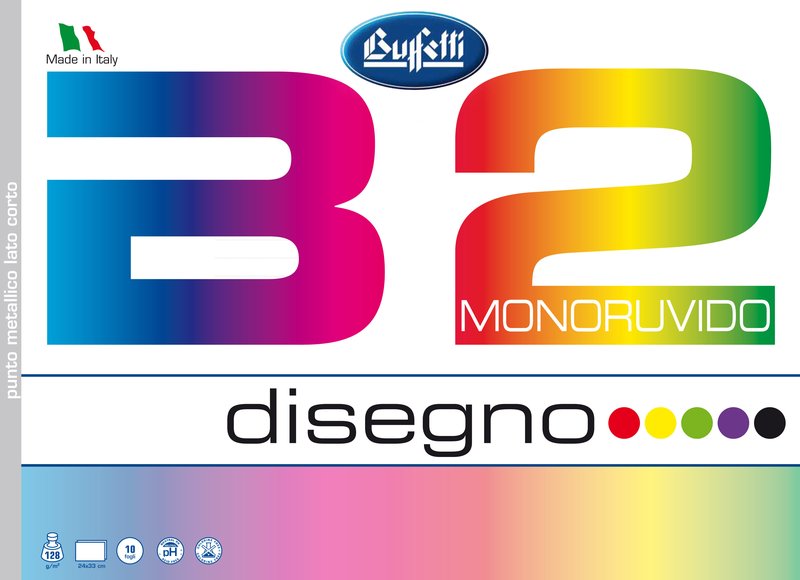 Album da disegno B2 Colore - punto metallico - 24x33 cm - monoruvido - 10 fogli - 128 g - colori assortiti