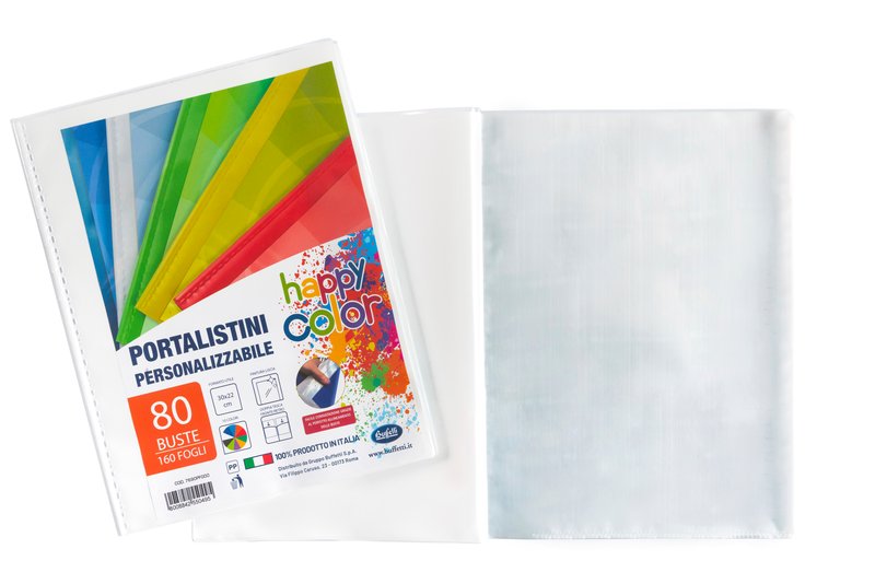Portalistini personalizzabile Happy Color  - polipropilene -  80 buste - bianco