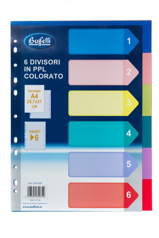 Divisori - Polipropilene  - 6 tasti neutri - A4 - multicolore