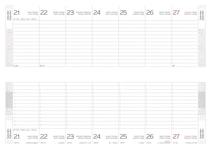 Planner settimanale 12 mesi orizzontale - in sintetico - blocco fisso -  2027 - 29,8x10,5 cm - spirale -  blu