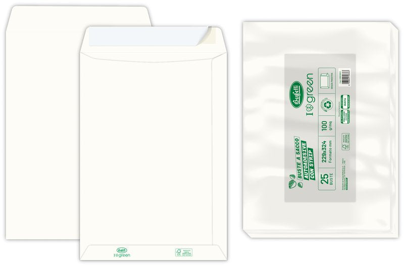Buste a sacco senza finestra - Chiusura adesiva con strip - 23x33 cm 100 g - conf. 25 pz.