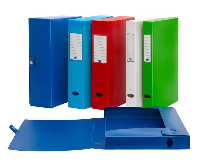 Scatola progetti con bottone - Dorso 4,5 cm - 35x25 cm - blu
