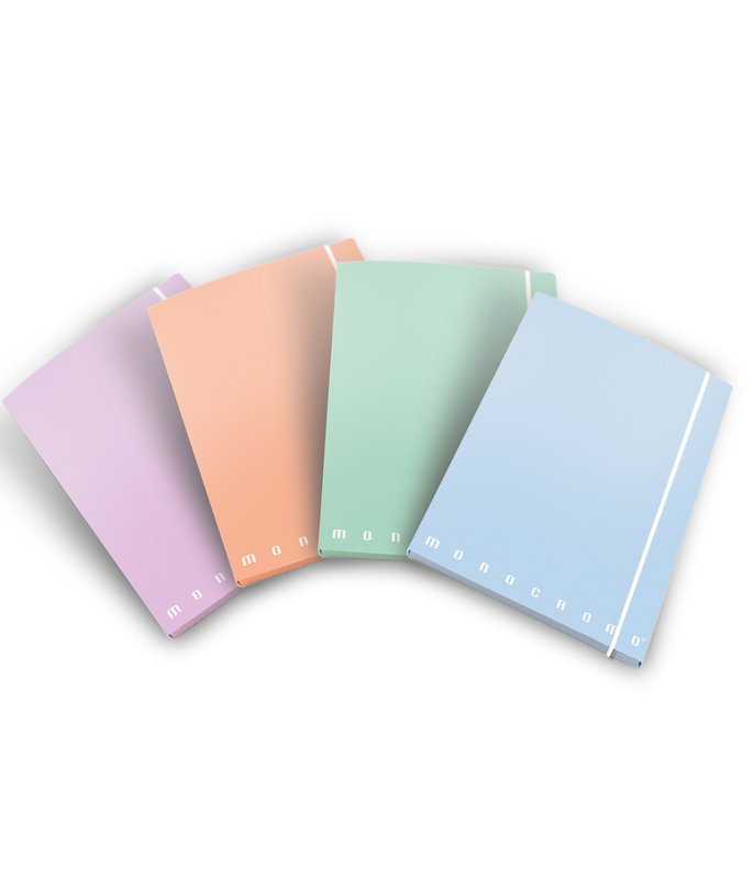 Cartellina 3 lembi con elastico - A4 Pigna Monocromo Pastel  - Dorso 1,2 cm - colori assortiti