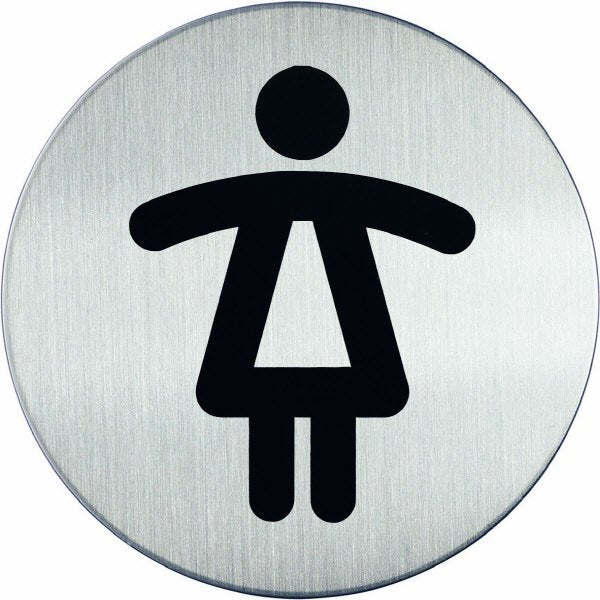 Pittogramma in acciaio  rotondo - wc donne - Ø 83 mm