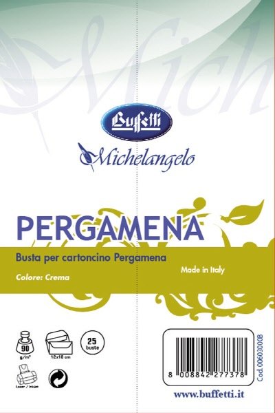 Conf. 10 buste + 10 bigliettini pergamena - liscia crema - 12x18 cm