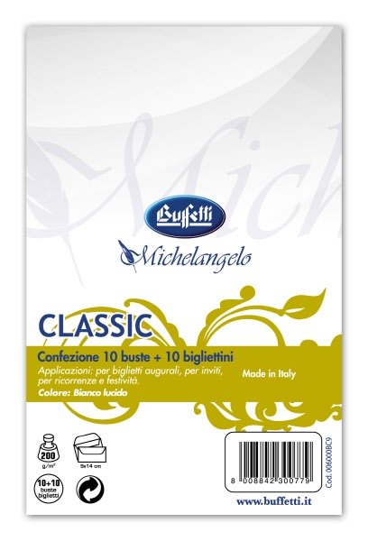 Conf. 10 buste + 10 bigliettini classic - liscia bianco - 9x14 cm