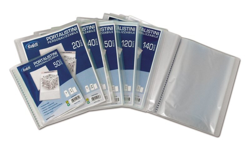 Portalistini personalizzabile - Polipropilene - 120 buste - 30x22 cm - bianco trasparente