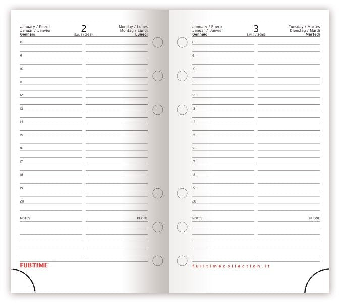 Refill organizer - Calendario giornaliero - 2027 - carta bianca - formato  piccolo - 7,7x12,7 cm