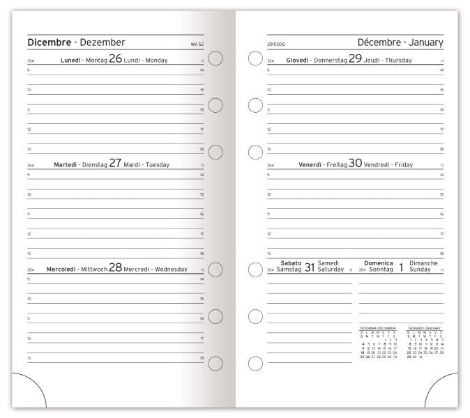 Agenda organizer ad anelli in similpelle, linguetta di chiusura - formato medio - nero