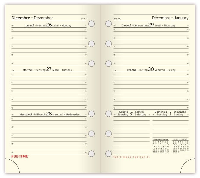 Refill organizer - Calendario settimanale - 2027 - carta avorio - formato grande multiforo - 14x21,5 cm