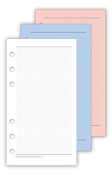 Refill agenda organizer ad anelli - Fogli a quadretti multiforo carta colorata - formato  grande multiforo - 14x21,5 cm