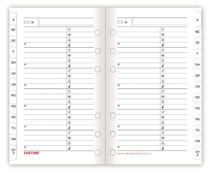 Refill organizer -Rubrica alfabetica multiforo - carta bianca - formato grande - 14x21,5 cm