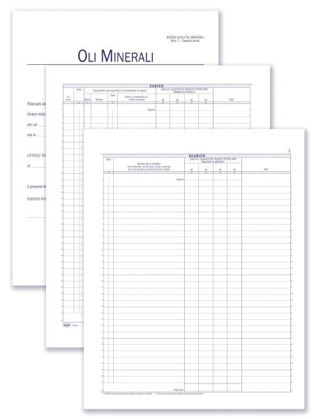 Registro Carico/Scarico oli minerali assoggettati ad accisa (mod. C - depositi privati e produzione energia elettrica) - 49 pagine prenumerate - 31x24,5 cm