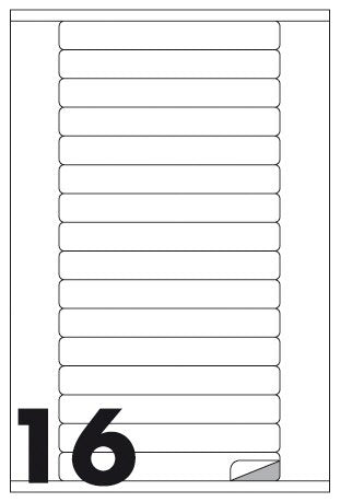 Etichette multifunzione -  conf. 100 fogli - f.to 145x17 mm  - angoli arrotondati con margine - n. etichette per foglio 16