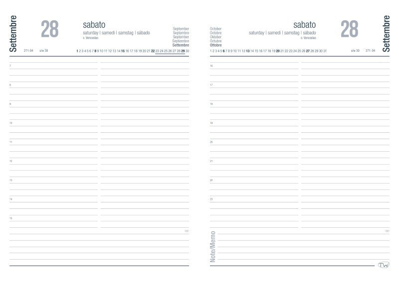Agenda giornaliera due pagine per giorno in sintetico - 2027 - blocco fisso - 21x29,7 cm - blu