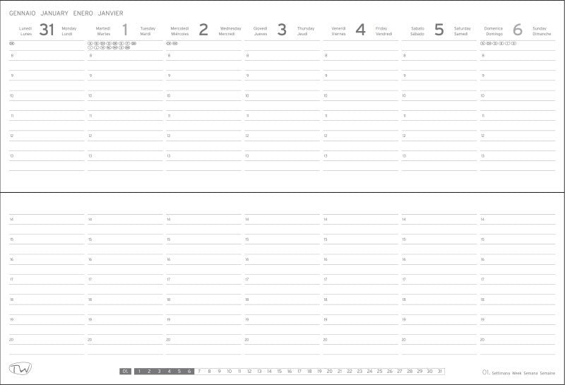 Planner settimanale con spirale - 12 mesi - 7 giorni interi - 33,8x11,5 cm -  2027 -  in sintetico
