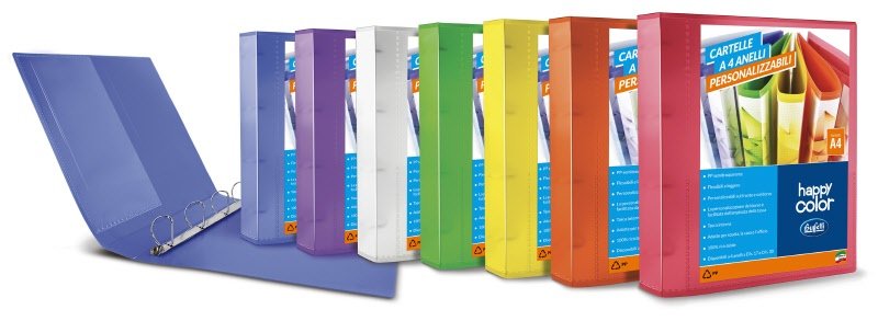 Cartella personalizzabile Happy Color -polipropilene -  4 anelli a D - Diametro 30 mm - colori assortiti
