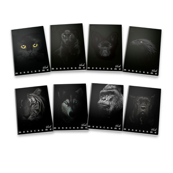 Quaderni con spirale Monocromo Black  - Formato A5 - Rigatura 1R - Righe medie e superiori - 80 g - copertine assortite