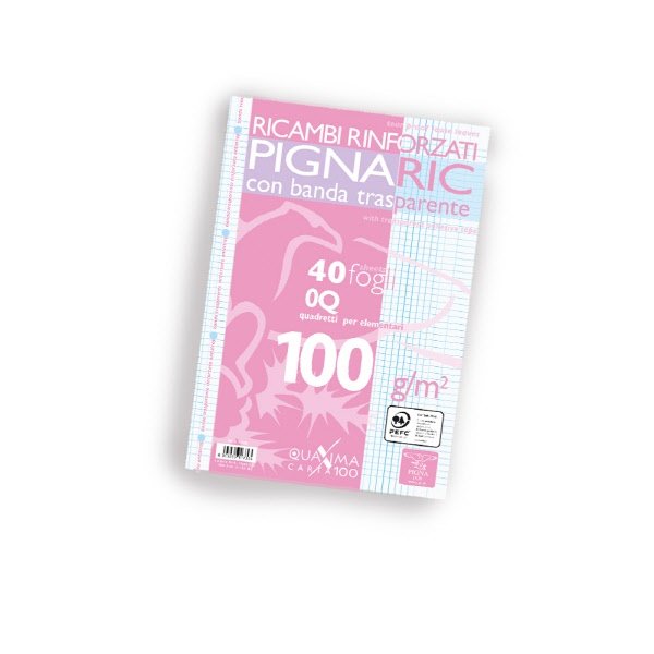 Ricambi rinforzati PignaRic  - Rigatura Q - Quadretto elementari - 40 fogli - 100 g