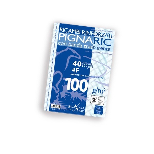 Ricambi rinforzati PignaRic  - Rigatura 4F - Quadretto elementari e medie - 40 fogli - 100 g