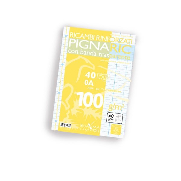 Ricambi rinforzati PignaRic  - Rigatura A - Righe 1a e 2a elementare - 40 fogli - 100 g