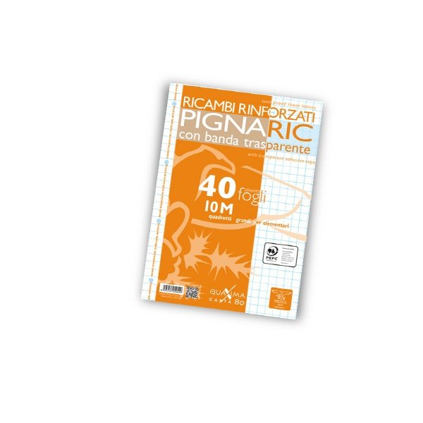 Ricambi rinforzati PignaRic  - Rigatura 10M - Quadretto - elementari - 40 fogli - 80 g