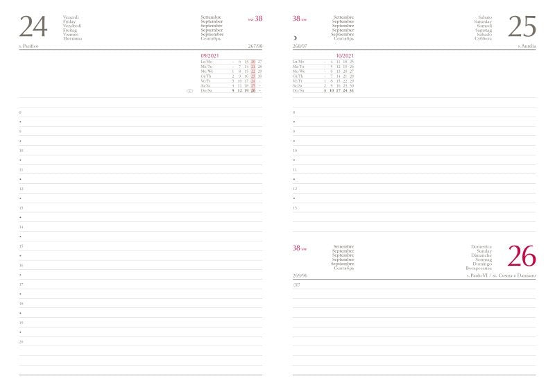 Agenda giornaliera 12 mesi - 2026 - 14,5x20,5 cm - in sintetico - sab/dom accoppiati - bordeaux