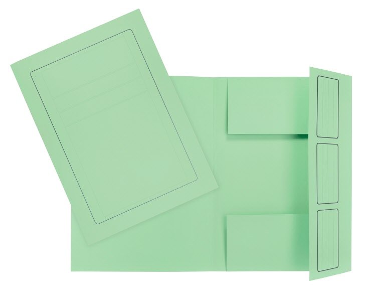 Cartelline 3 lembi incollati  - cartoncino - 285 g/mq - 34,5x24,5 cm - verde - conf. 10 pz