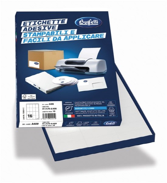 Etichette multifunzione -  conf. 100 fogli - f.to 70x37 mm  - angoli vivi senza margine - n. etichette per foglio 24