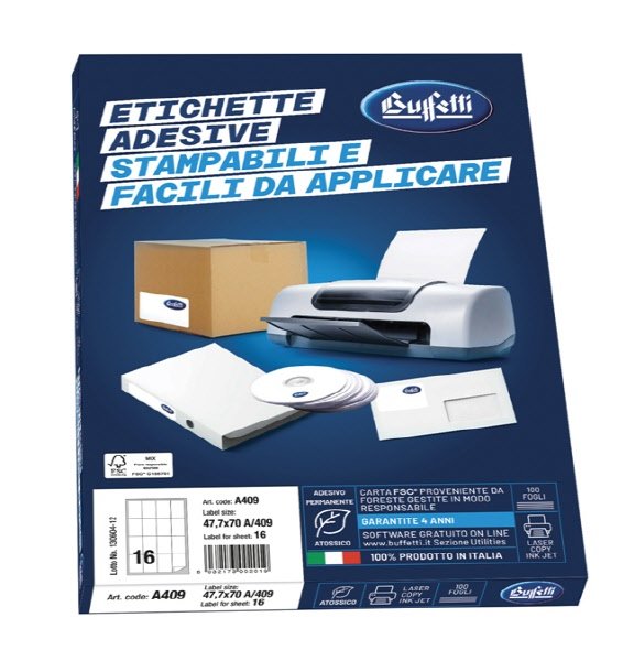 Etichette multifunzione -  conf. 100 fogli - f.to 105x48 mm  - angoli vivi con margine - n. etichette per foglio 12