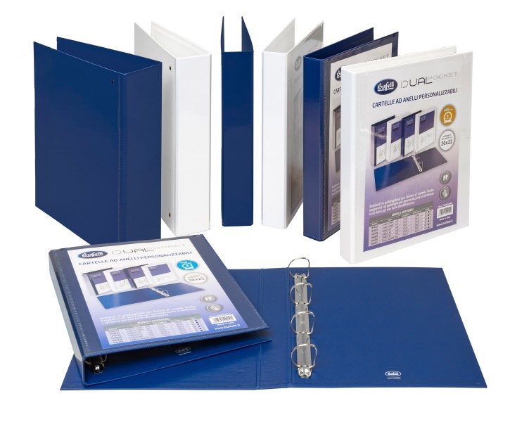 Cartella personalizzabile Dual Pocket - 4 anelli a D - Diametro 25 mm - bianco