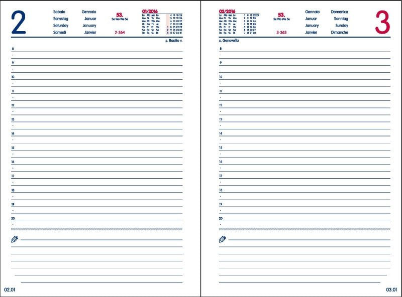 Agenda giornaliera 12 mesi - 2027 - 14,2x21 cm - copertina sintetico - interno fisso -blu