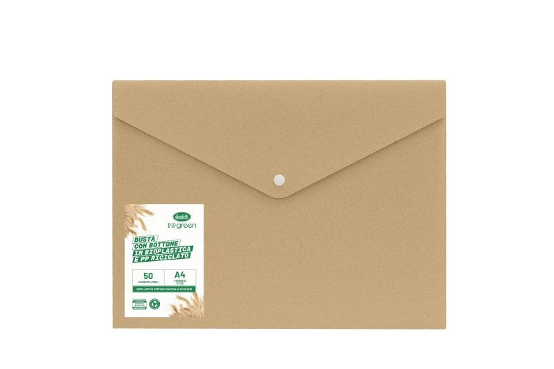 Buste con bottone in bioplastica e pp riciclato  - 29,7x21 cm - avana