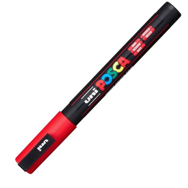 Marcatore Uni Posca a tempera Uni-Ball - tonda - 0,9-1,3 mm - rosso - M PC3M R