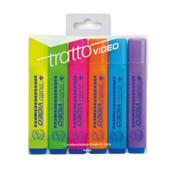 Evidenziatore Tratto Video - Astuccio 6 pezzi - Tratto 1- 5 mm - Punta a scalpello