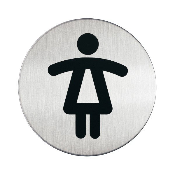 Pittogramma in acciaio  rotondo - wc donne - Ø 83 mm